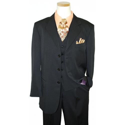 Mundo Black With Black Shadow Pinstripes Super 120's Performance High Quality Suit 953